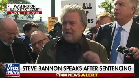 Steve Bannon speaks after the sentence