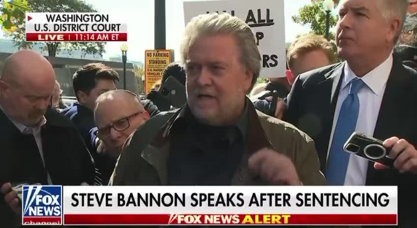 Steve Bannon speaks after the sentence