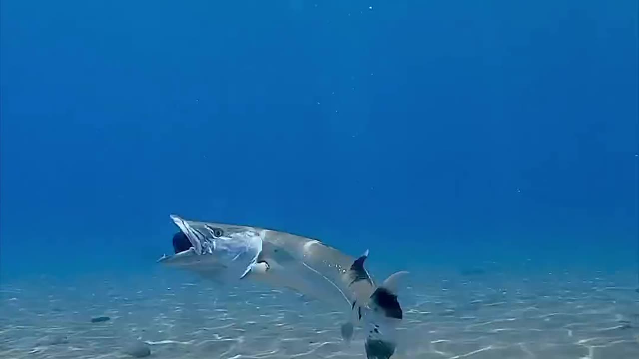 Barracuda’s Feast: Hunting and Devouring a Broomtail Wrasse 🦈🐟🍽️