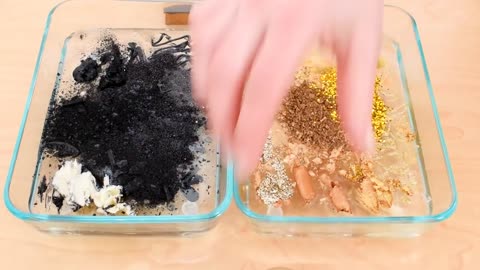 Mixing Makeup Eyeshadow Into Slime! Black vs Gold Special Series Part 56 Satisfy