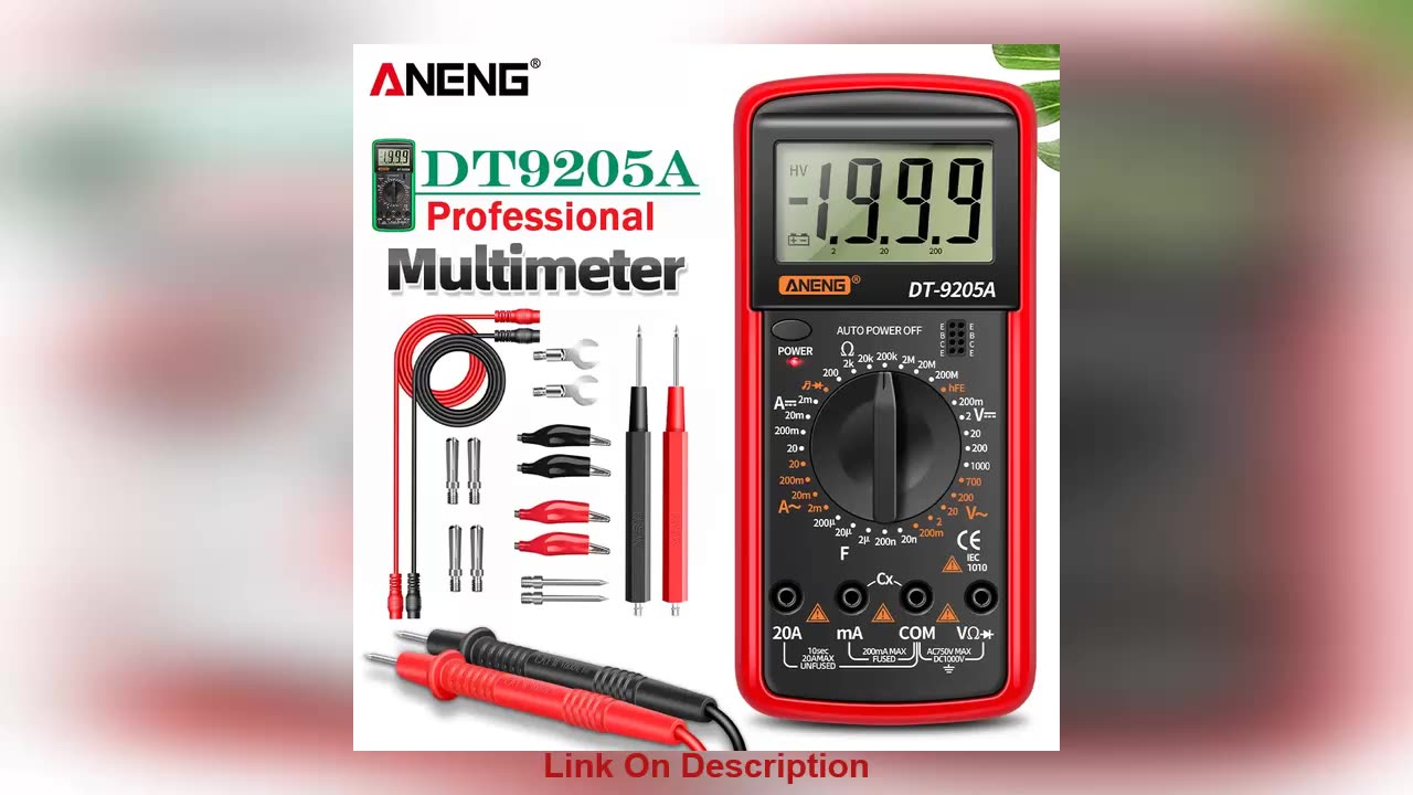 Get ANENG DT9205A Digital Multimeter AC/DC Transistor Tester
