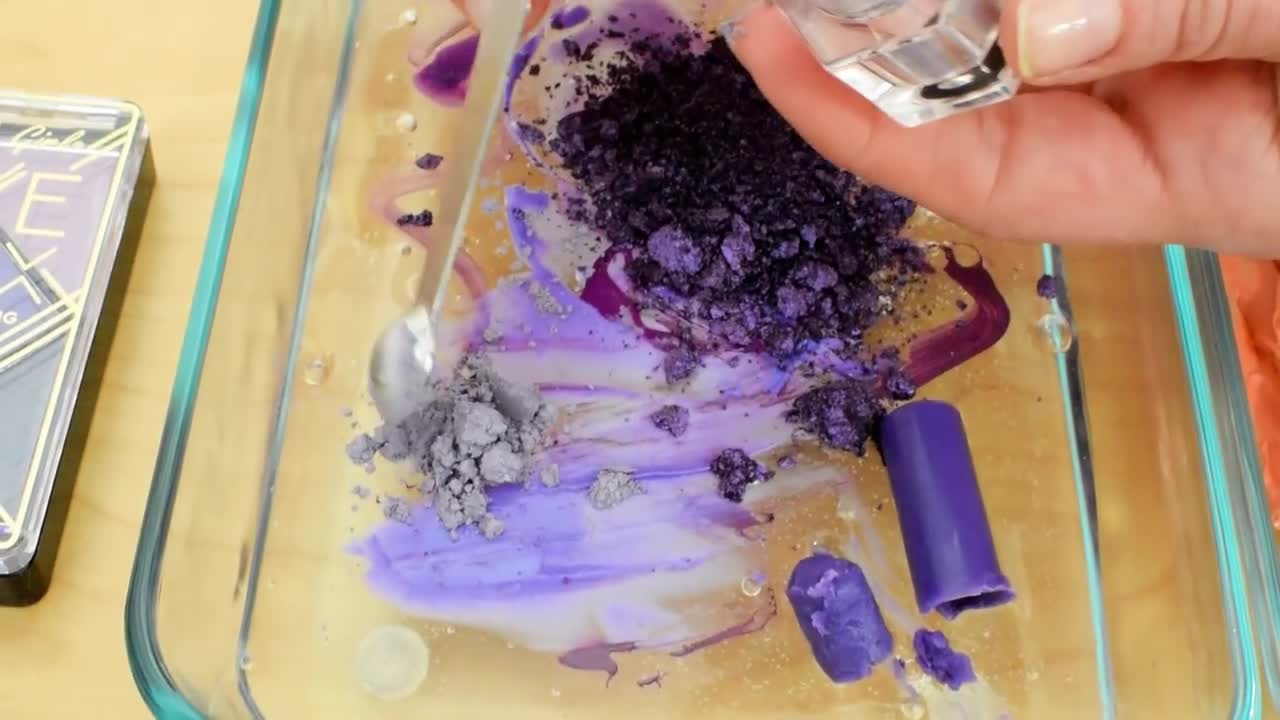 Purple vs Peach - Mixing Makeup Eyeshadow Into Slime! Special Series 98 Satisfyi