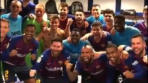 Celebrate the players of Barcelona after the exclusion of Real Madrid from the King's Cup