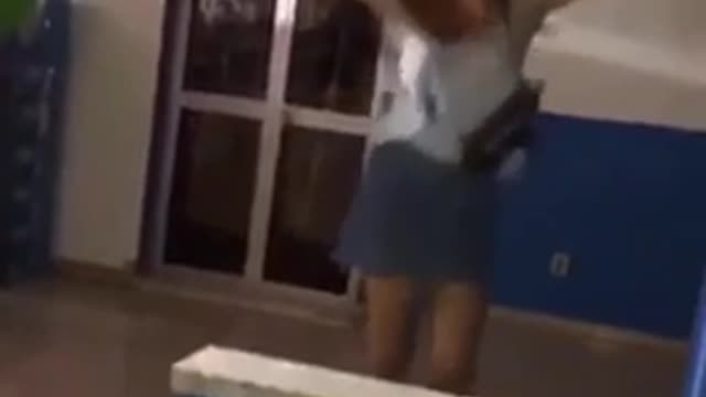 Jeans shorts tries to step over concrete wall and flips forwards