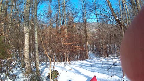 Wesley Snow Kayaking down steep side hill in the woods