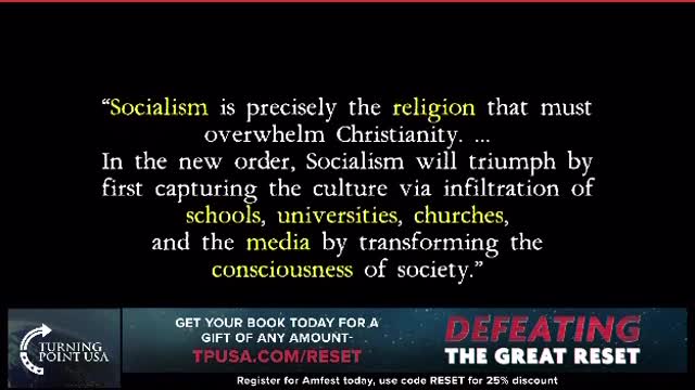 Socialism is precisely the religion that must overwhelm Christianity. #DefeatTheGreatReset