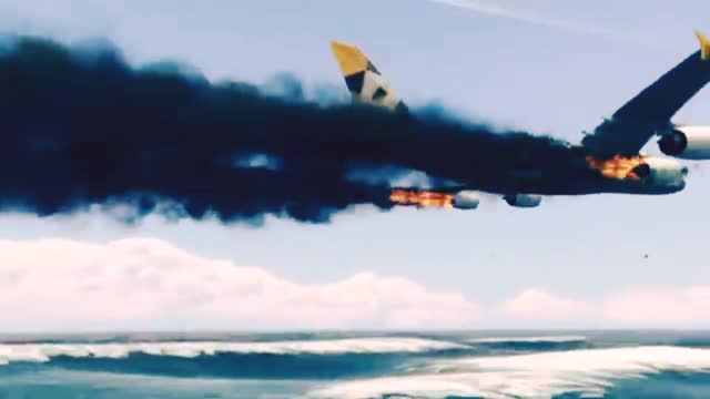 The plane caught fire almost breaking the mountain.