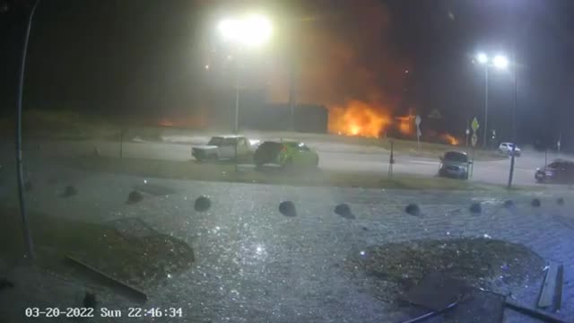 The moment of video impact to the shopping center.