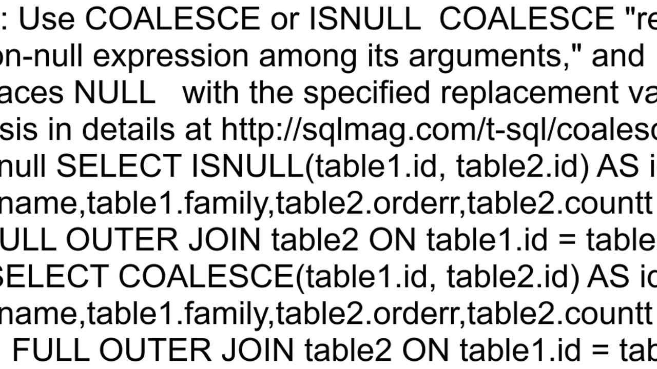 Select nonnull column in FULL OUTER JOIN