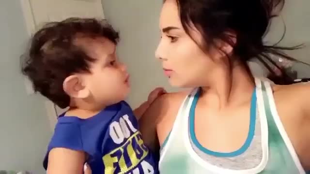 Cute baby kissing his mother | Funny expression