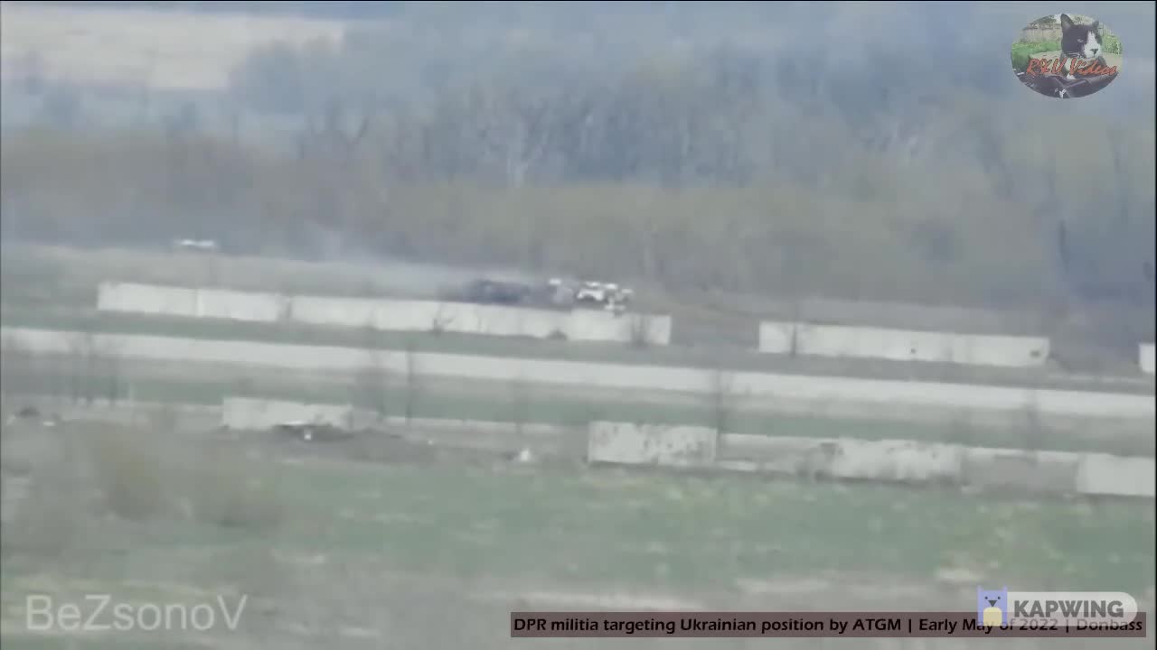 Donetsk People's Militia targeting Ukrainian position by ATGM