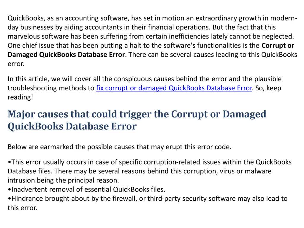 How to Fix Corrupt or Damaged QuickBooks Database Error?