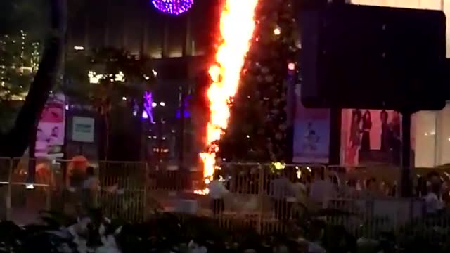 Christmas Tree Catches Fire in Singapore