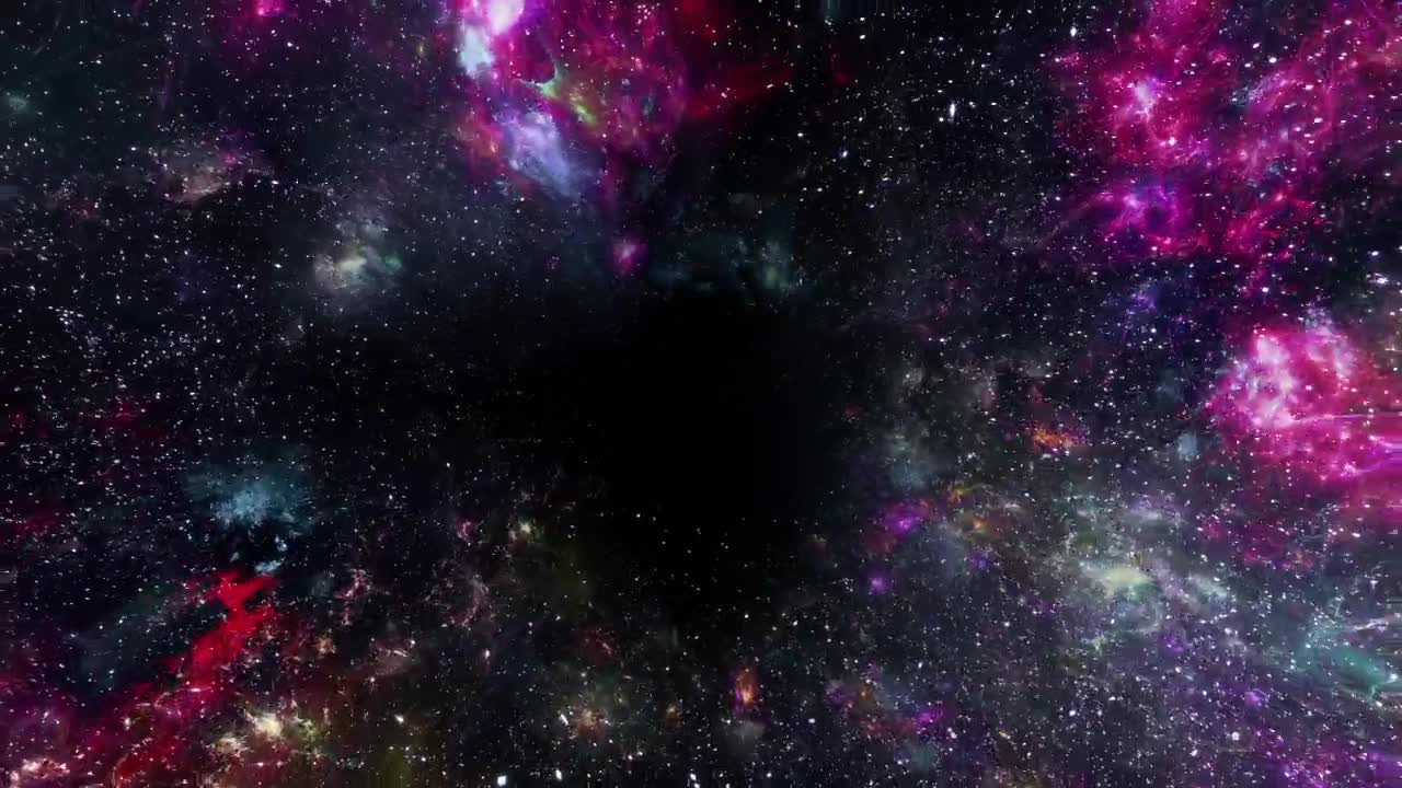 Starry space with nebulae, spinning shot