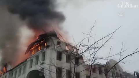 Kharkiv administrative buildings on fire after Russian missile strike