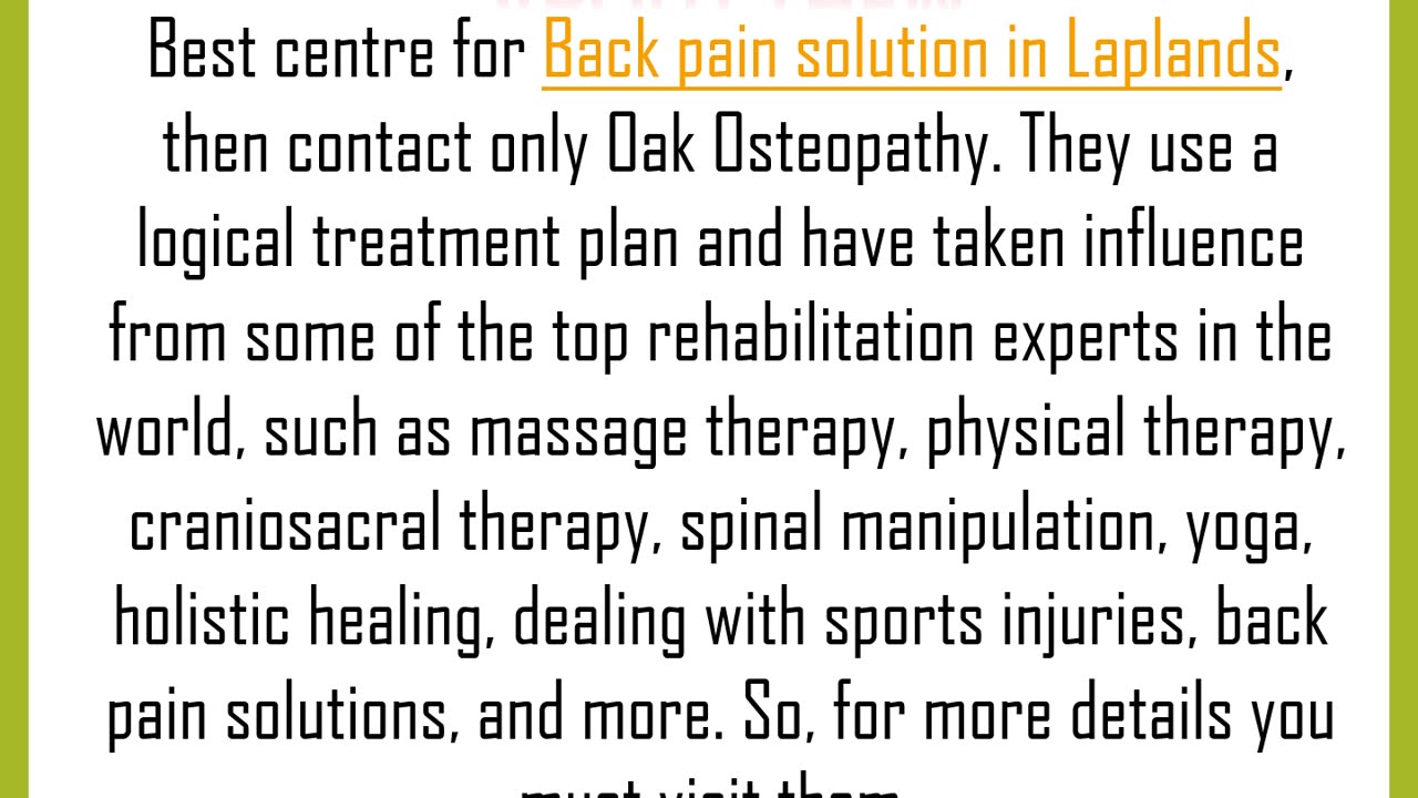 Best centre for Back pain solution in Laplands?