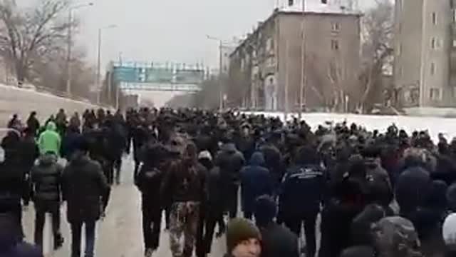 Demonstrators took to the streets in the Kazakh city of Semey.