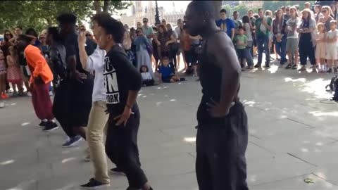 Sidewalk entertainment, street dancers. Part 4