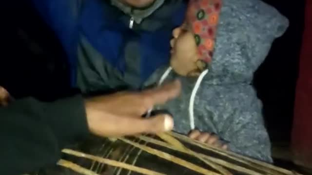 Baby playing with musical instruments