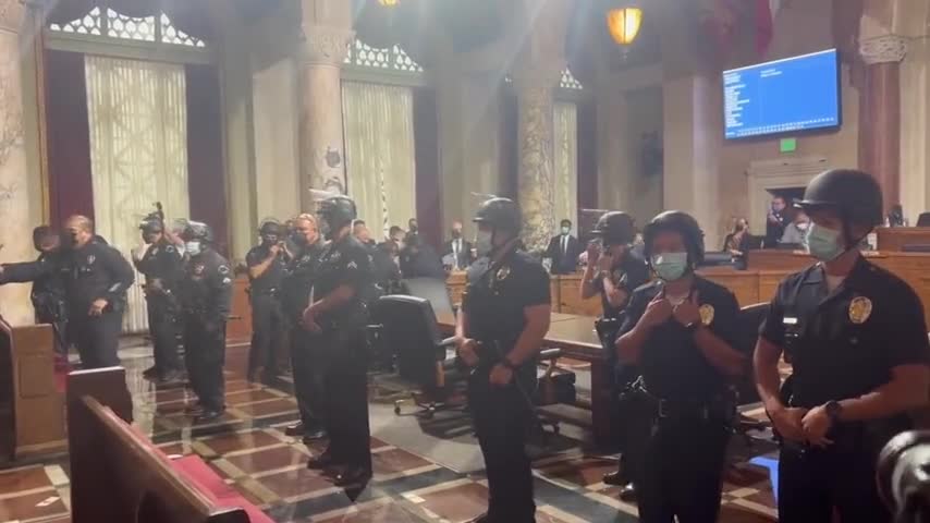 Riot police deployed after far-left extremists threatened to shut down LA city council meeting!!