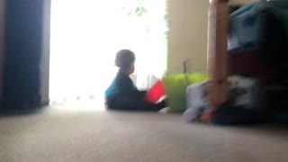 the baby wants to be near the kitten
