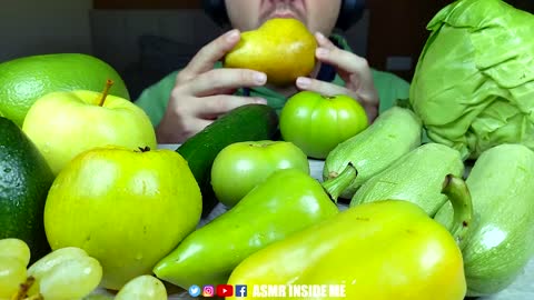 ASMR VEGAN GREEN FOOD | VEGETABLES vs FRUITS | EATING SOUNDS (NO TALKING) MUKBANG