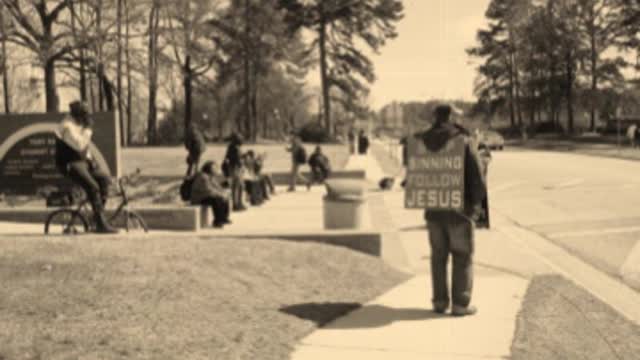 Sinner Repents, Turns to CHRIST! - Fayetteville Tech (FTCC) - Kerrigan Skelly Street Preaching