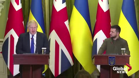 Boris Johnson tours Kyiv with Ukraine’s Volodymyr Zelenskyy