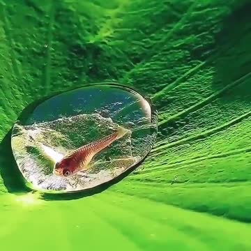 Fish in a drop of water on a lotus leaf