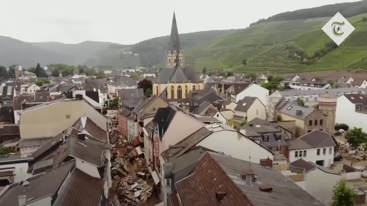 Germany floods_ Drone footage captures devastation in German town.