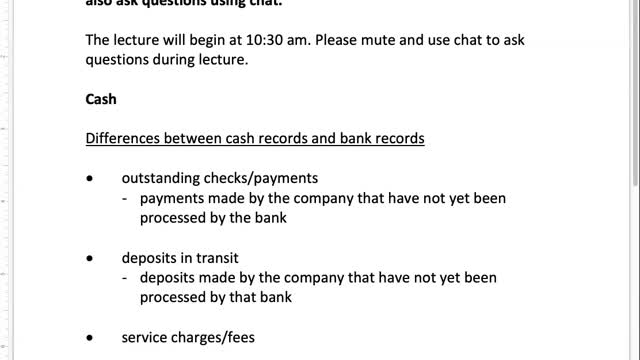 Bus 20N Lecture 9 - Cash & Internal Controls