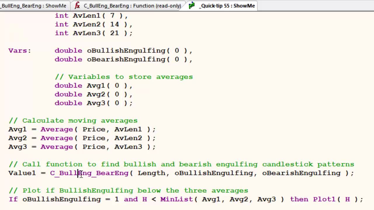 Quick-tip 55 | Plot bullish engulfing pattern below moving averages