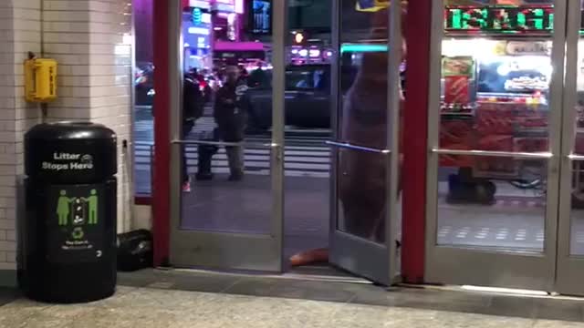 Trex costume in public exiting train station