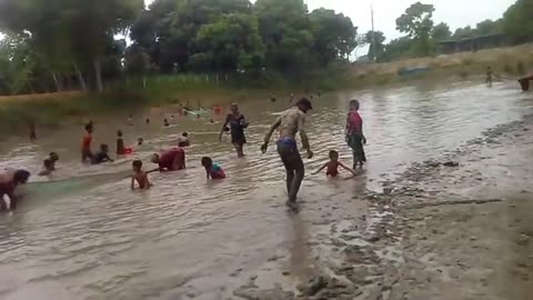 Catching Cat Fish In Dry Lake In Bangladeshi Rural Area.