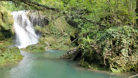 Up close to the river waterfall in high quality