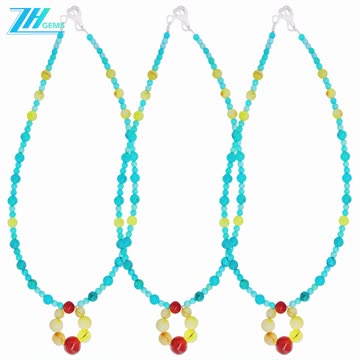 Natural turquoise and amber with onyx Pietersite beads pendant necklace