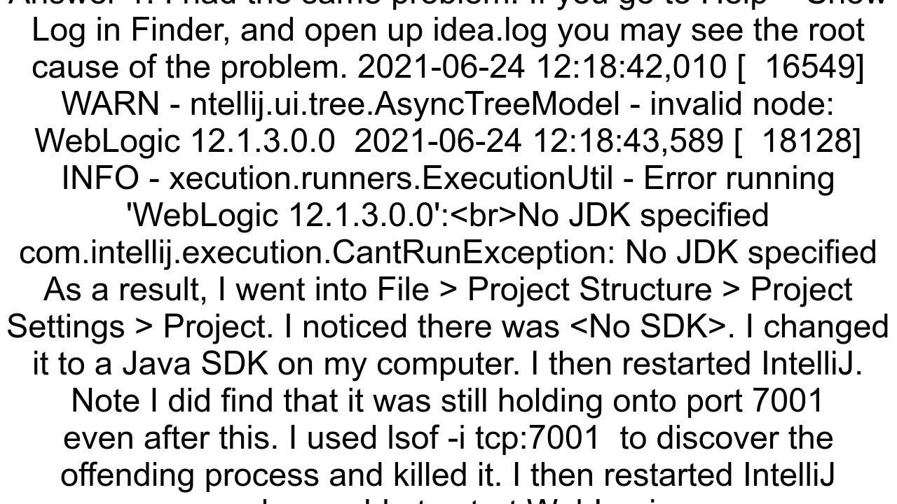 Application Server was not connected before run configuration stop unable to ping to localhost7001