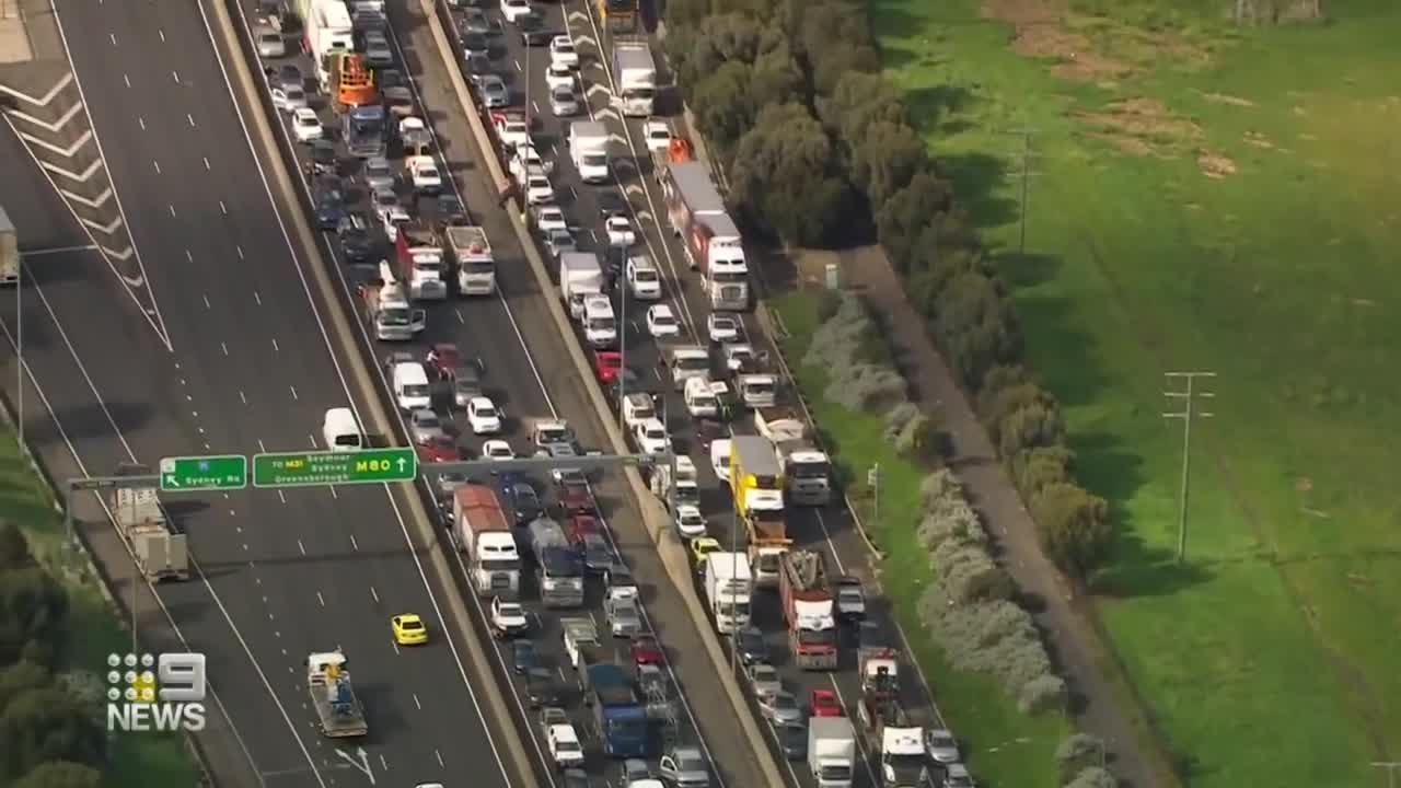 Truckie fighting for life after four-truck smash in Melbourne