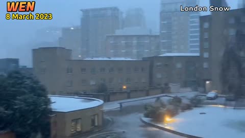 Footage of rare snowfall in March in UK capital London! londan snow 2023!