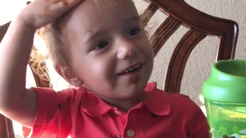 Baby thinks Ketchup is Shampoo