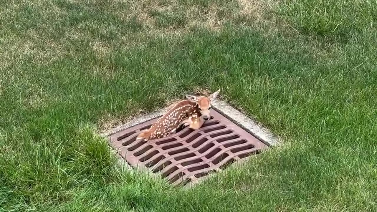 Fawn Freed From Sewer Grate