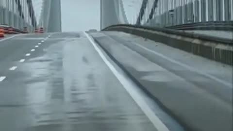 Footage of a bridge groans creaks and squeaks in high winds