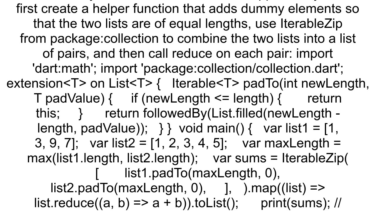 How to merge 2 lists bei adding the corresponding list items in Dart