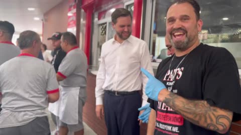 J.D. Vance picks up a cheesesteak at Pat's Steaks in Philadelphia