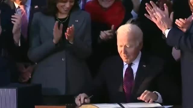 Biden signing of the Infrastructure Bill as posted by Harris
