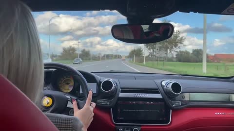 20 years old girl drives crazy with Ferrari