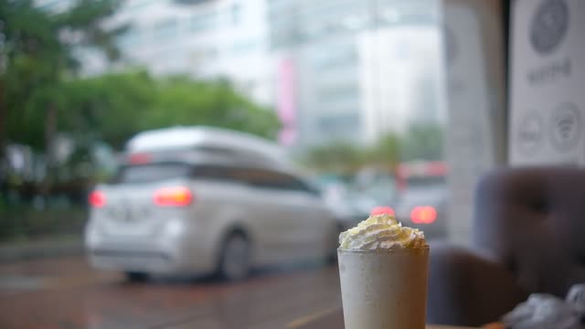 Korean coffee shop on a rainy day