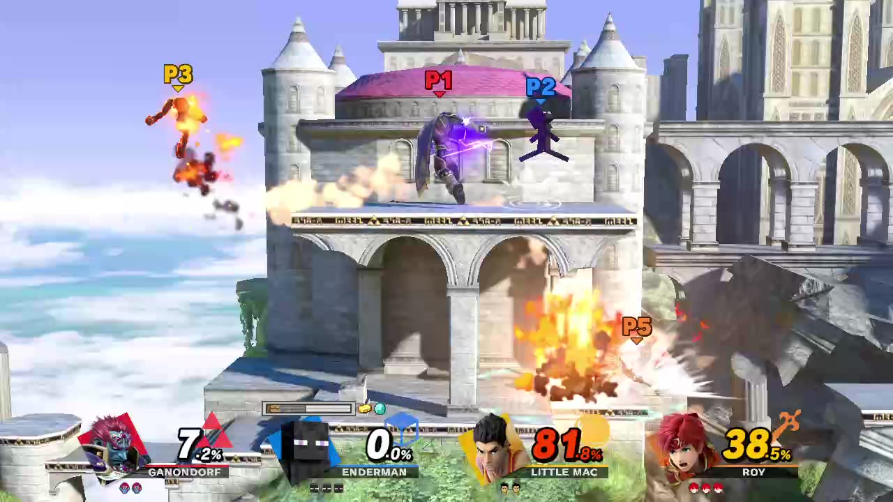 Ganondorf vs Enderman vs Little Mac vs Roy on Temple (Super Smash Bros Ultimate)