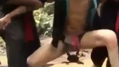 My Friend being bite by a crab