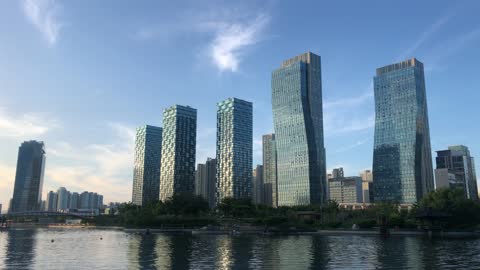 Songdo new city, a new city in Korea, blue sky, Central Park